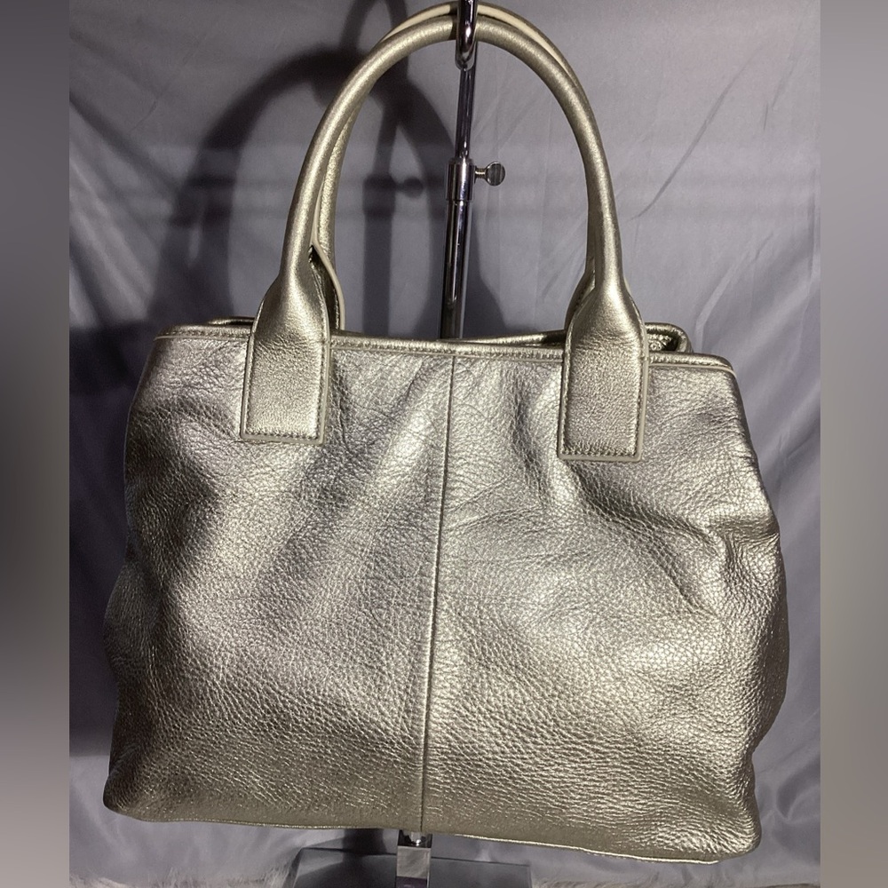 SOLD……..Tory Burch Signature Metallic Gold Thick Leather Satchel Tote Bag - Picture 4 of 11